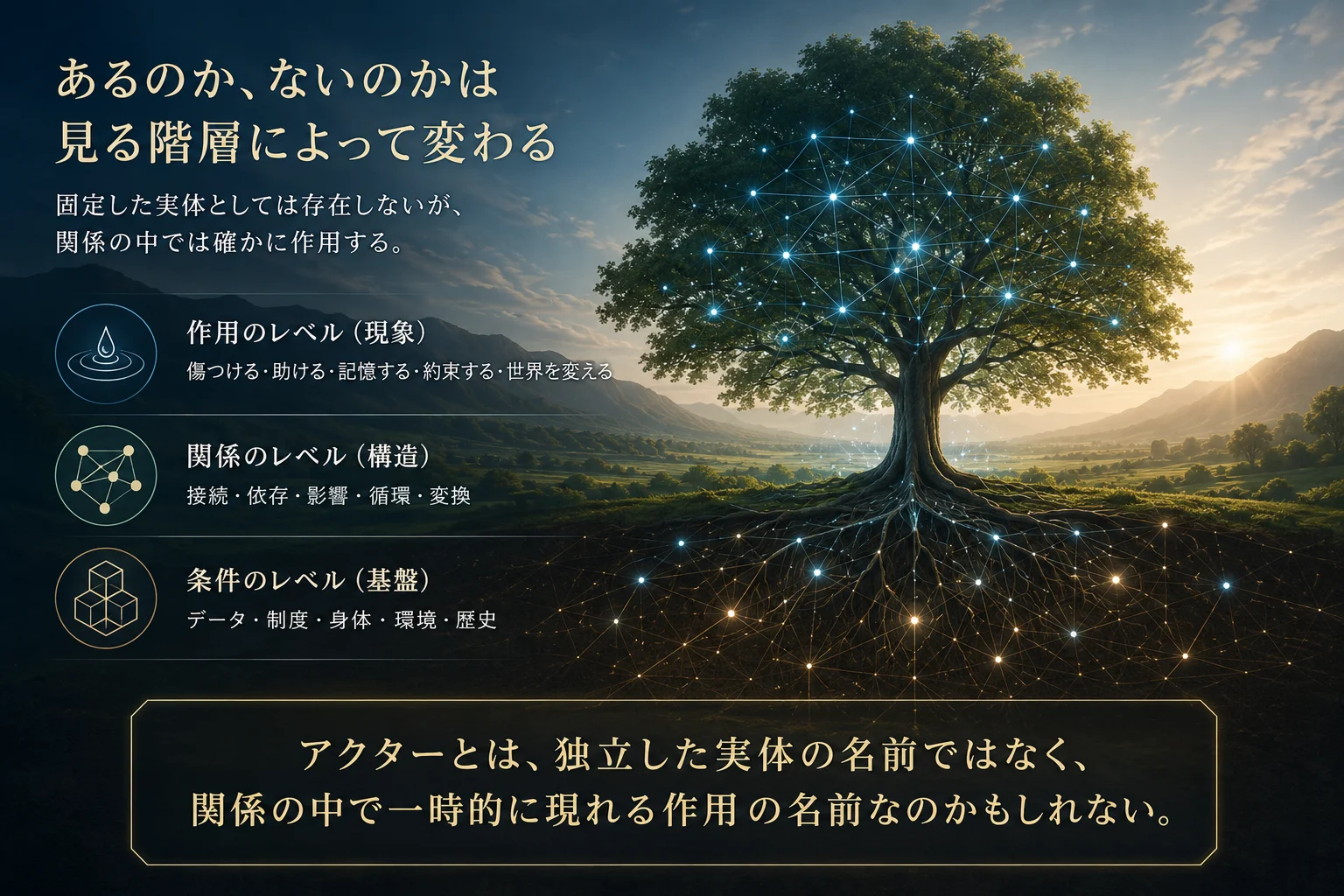 固定した実体としては存在しなくても、関係の中では確かに作用する。